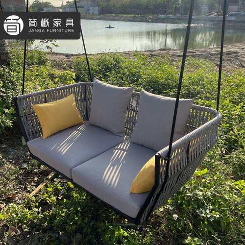 户外花园庭院休闲双人秋千室外别墅酒店民宿防水防晒绳编吊篮组合