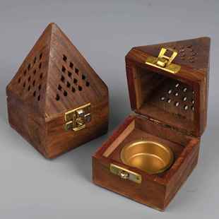 尼泊尔 印度手工木制方形塔状塔香锥状香香炉塔香炉
