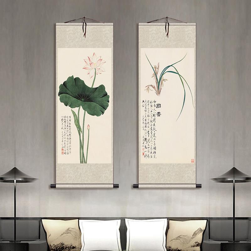 于飞丝绢画国画名家字画客厅书法背景房间新中式花鸟茶楼挂画