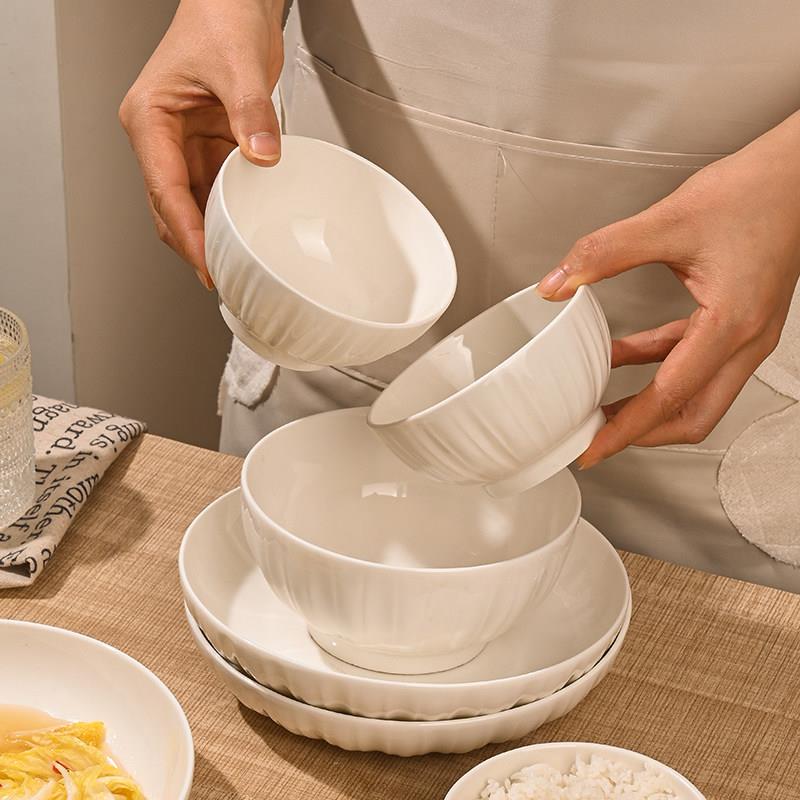 陶瓷米饭碗家用吃饭小碗2024新款碗盘餐具套组高颜值大号汤碗装泡
