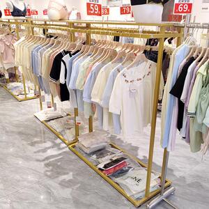 服装店中岛架落地展示架男女装童装双排中间货架双杠侧挂展示衣架