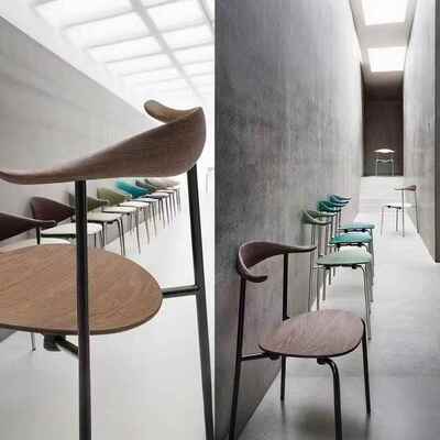 意式极简CH07不锈钢餐椅实木办公椅HansJ.Wegner’s设计