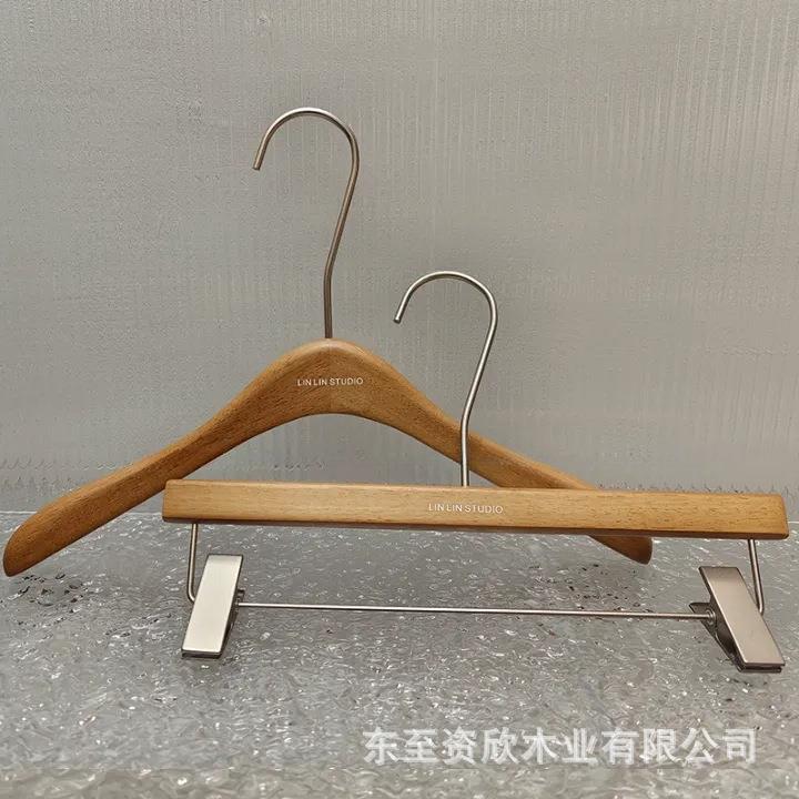 服装店衣架女装胡桃色实木成人无痕防滑裤夹儿童衣挂简约设计