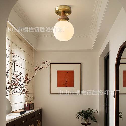 全古铜美式中古式AS080复客厅台过道灯北美黑胡法桃木入户走廊阳