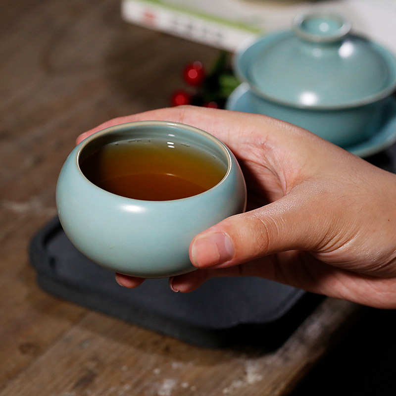 汝窑主人杯陶瓷品茗杯开片可养纯手工大号个人单杯茶具杯子大茶杯