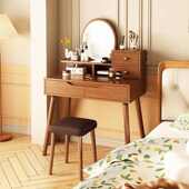 小型置一体化妆台梳妆台收纳卧室斗柜多功能架出租屋物化妆镜椅子