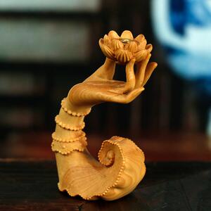 黄杨木雕手把件木质佛手莲花香插摆件茶道香道禅艺家居饰品工艺品