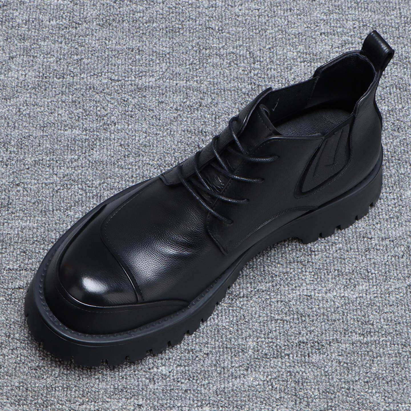 香港真皮切尔西男靴冬季加绒保暖牛皮系带高帮皮鞋男士厚底马丁靴