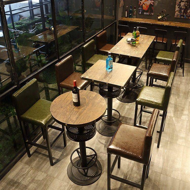 复古酒吧桌椅高脚桌吧台椅高脚凳高吧桌清吧奶茶店靠墙长条吧台桌