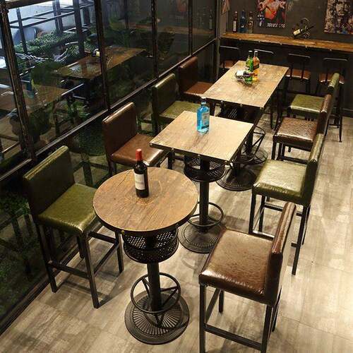 覆古酒吧桌椅高脚桌吧台椅高脚凳高吧桌清吧奶茶店靠墙长条吧台桌