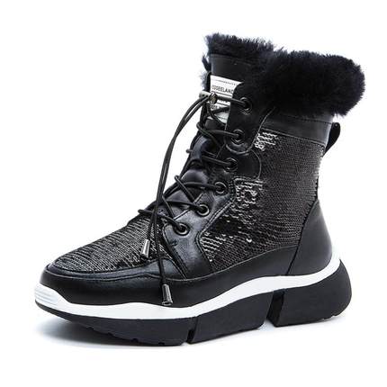高档中筒雪女时尚新款特防厚羊皮地毛一体加靴厚短靴加绒水冬季棉