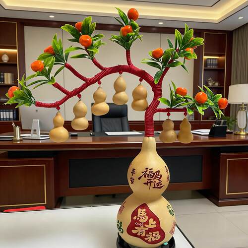 天然葫芦发财树摆件马上有福招财祈福客厅办公室玄关桌面摆件