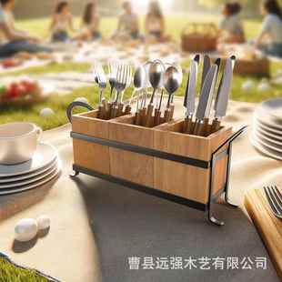 复古木风餐具质收纳村盒乡风格 餐具叉整理盒012001刀勺子多格分类