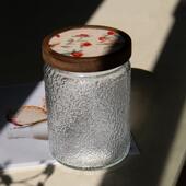 覆古殷桃花布头盖密封罐高颜值茶叶罐食品储物罐子中古波纹玻璃罐