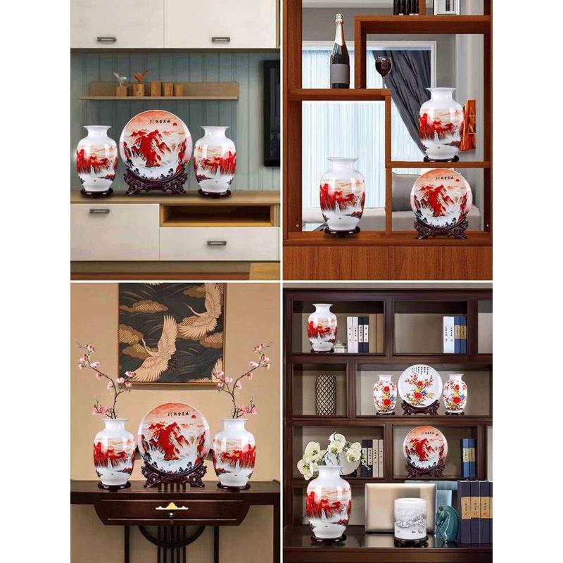 景德镇陶瓷器花瓶装饰品三件套中式家居工艺品客厅酒柜博古架泽直