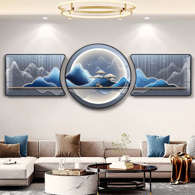 家和富贵客厅装饰画轻奢大气沙发背景墙壁画现代简约圆形三联挂画
