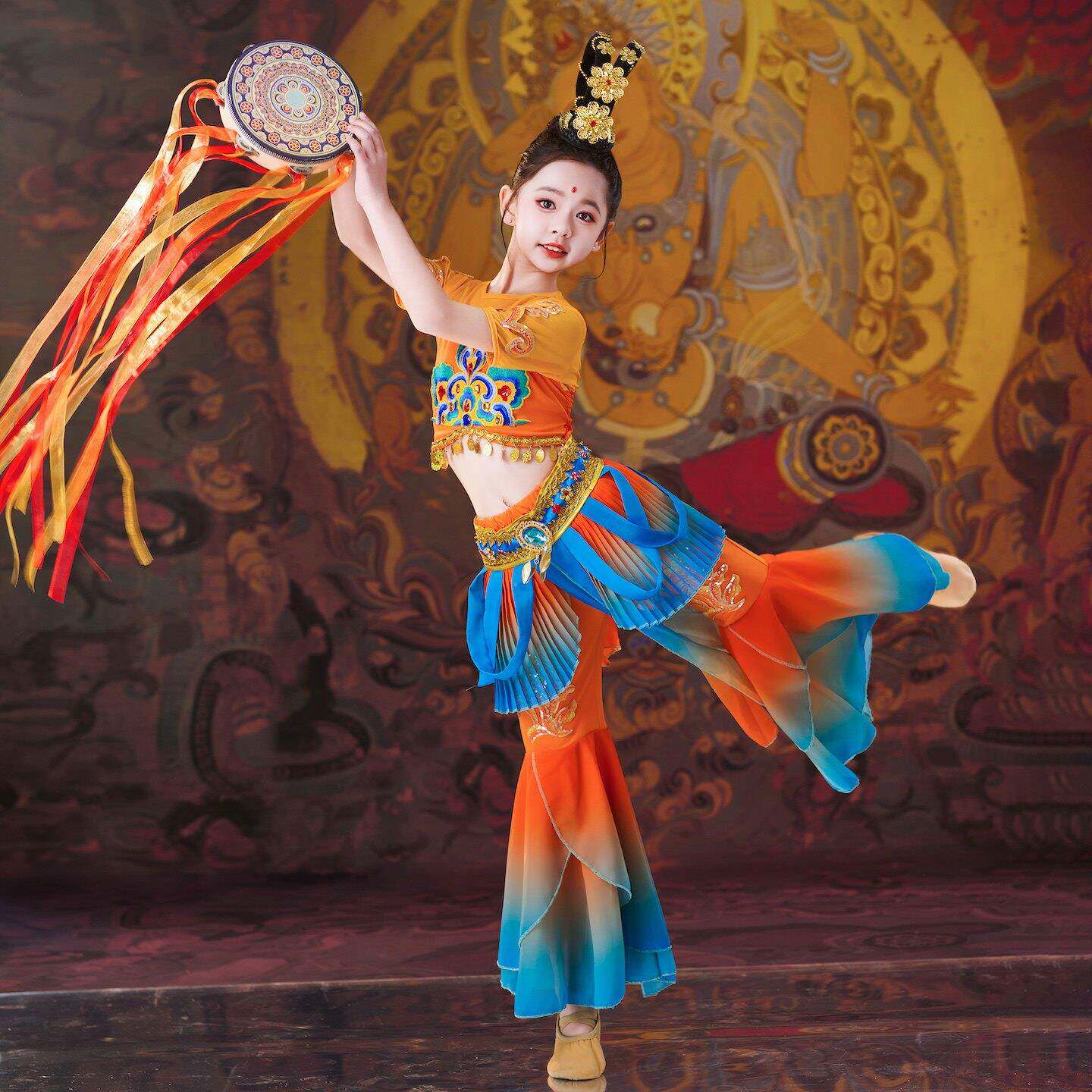 新款敦煌儿童飞天乐鼓飘逸古典舞蹈服装仙女演出服女敦煌表演服装