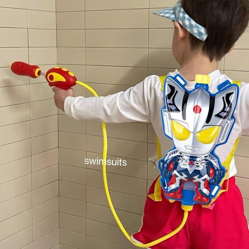 奥特超人儿童背包水枪喷水玩具背带式抽拉水枪泳池打水仗漂流水枪