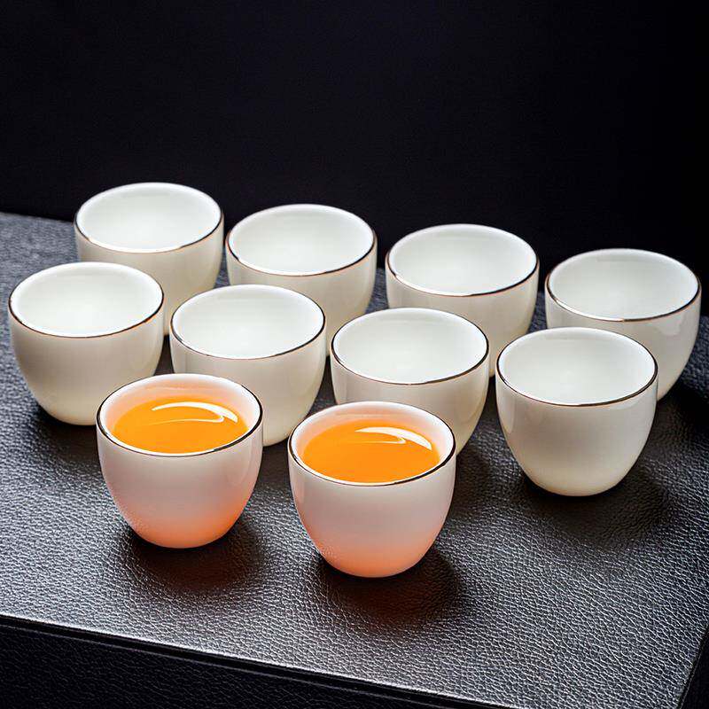 天台悦先高档羊脂玉白瓷茶杯10只品茗杯功夫家用陶瓷6只装主人个