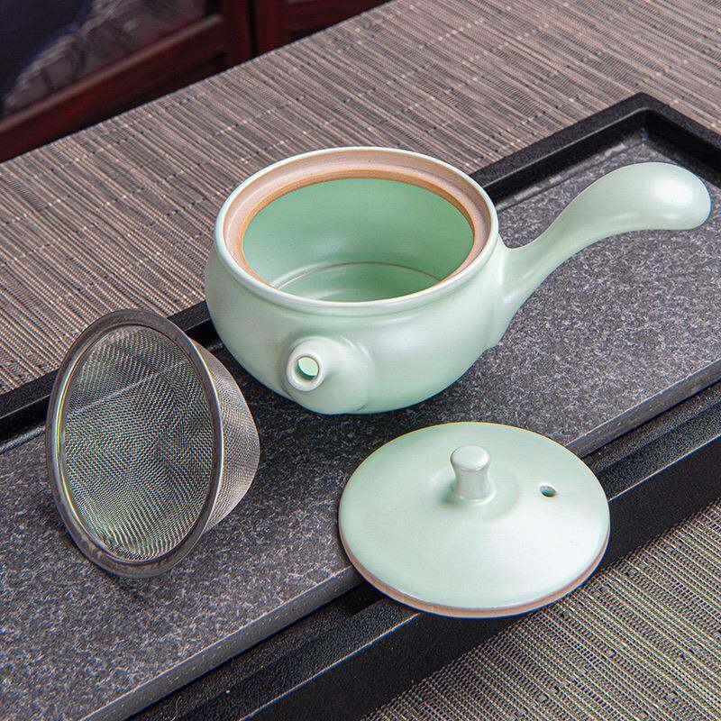 高档汝窑功夫茶具套装陶瓷侧把壶茶具实用商务端午礼品