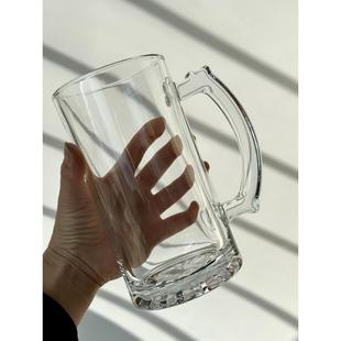 750ml超大容量玻璃杯加厚带把手啤酒杯家用耐热水杯子果汁冷饮杯