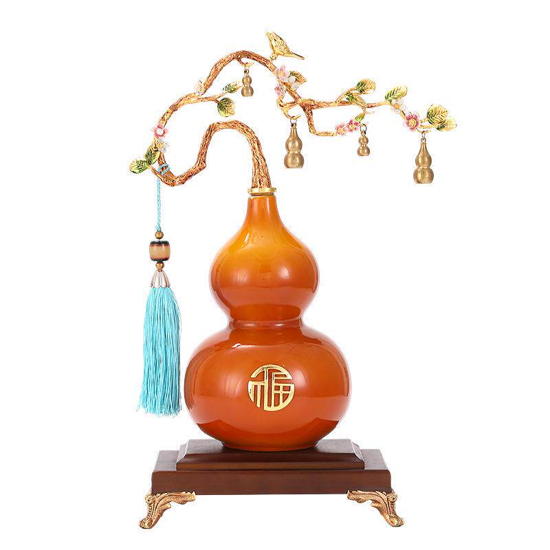 珐琅彩陶瓷福禄葫芦摆件电视柜装饰品乔迁年会送人礼客厅装饰摆件