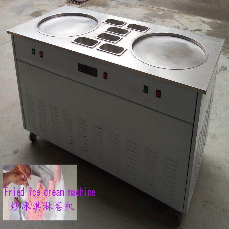 厂家供应 110V 双锅炒酸奶机 商用 炒冰机 泰式炒冰激凌卷机