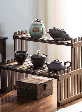 OF9D桌面茶杯架小型桌上博古架紫砂壶茶具茶宠茶叶罐双层茶具收纳