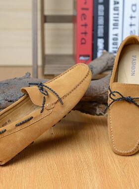 正品205春季新真皮磨砂百搭豆豆2鞋韩男版款英伦皮鞋潮休闲鞋懒人