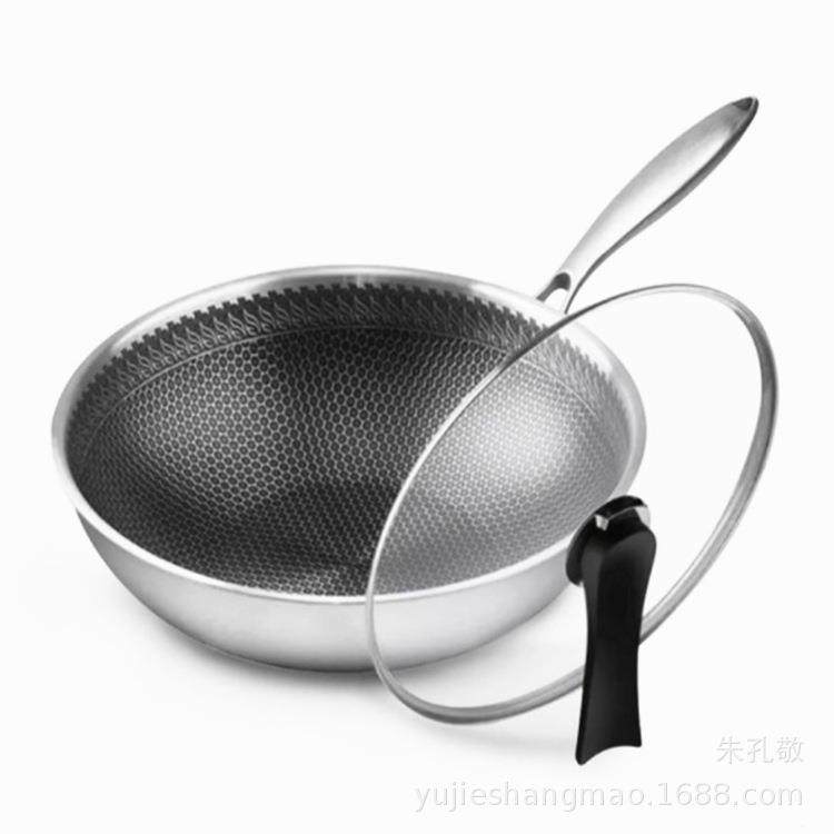 家用蜂巢不锈钢煎锅炒锅 蜂窝不粘锅无涂层物理不粘锅 多用途炊具