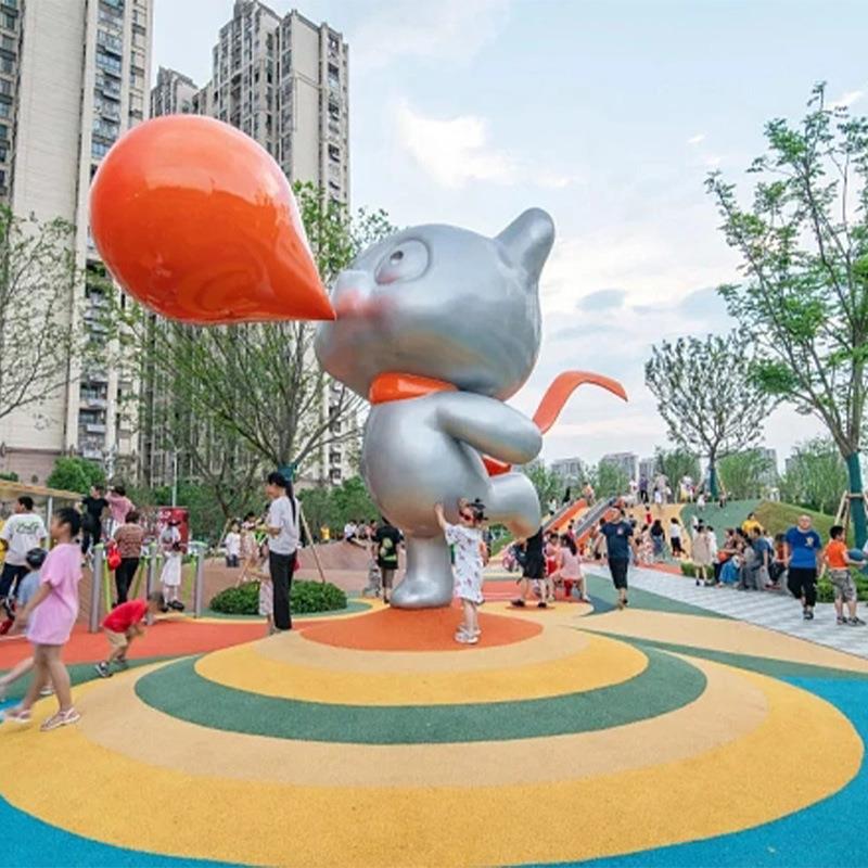 户外公园小区园林景观卡通猫动物网红打卡玻璃钢美陈装饰雕塑摆件