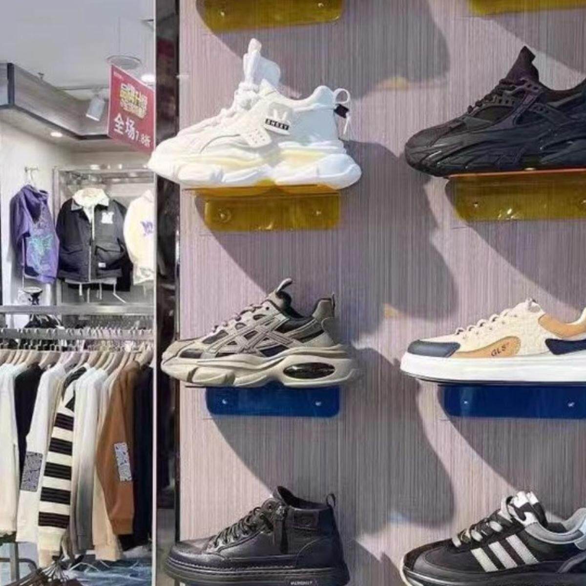 网红沾有颜色玻璃压克力鞋店铺上墙鞋托 托展示架鞋货架陈列架置