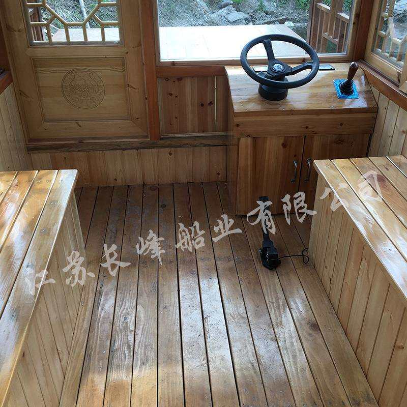 水上电动观光休闲仿古游船电动画舫船景区游览木船5米小画舫船