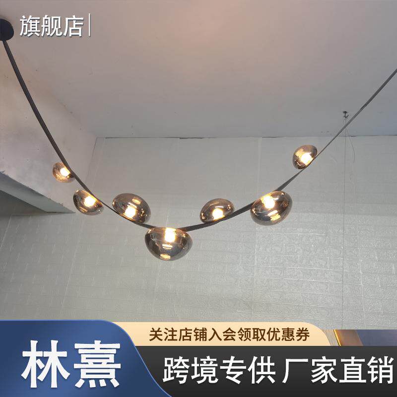 简约客厅玻璃吊灯复式挑空楼梯间设计师款餐厅灯轻奢展厅皮革吊灯