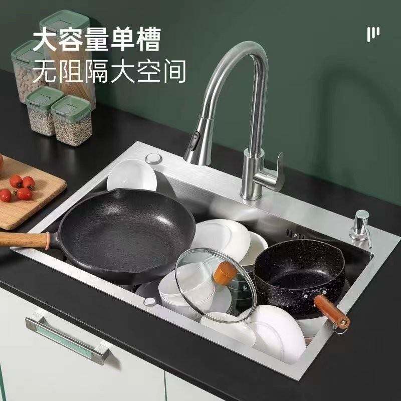 304不锈钢手工加厚3.0单水槽水槽套餐厨房整体橱柜洗菜盆洗碗池拉