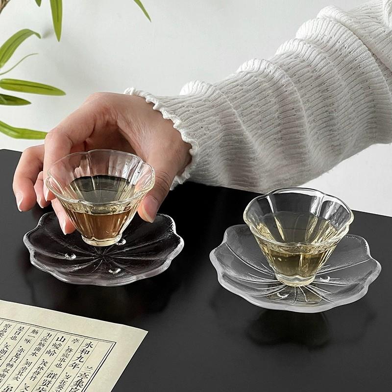 2只装!花瓣杯手工高硼硅玻璃家用透亮酒杯莲花主人杯品杯品茗杯