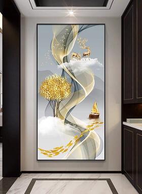 轻奢入户玄关装饰画现代简约高级感高档墙壁画走廊过道发财鹿挂画