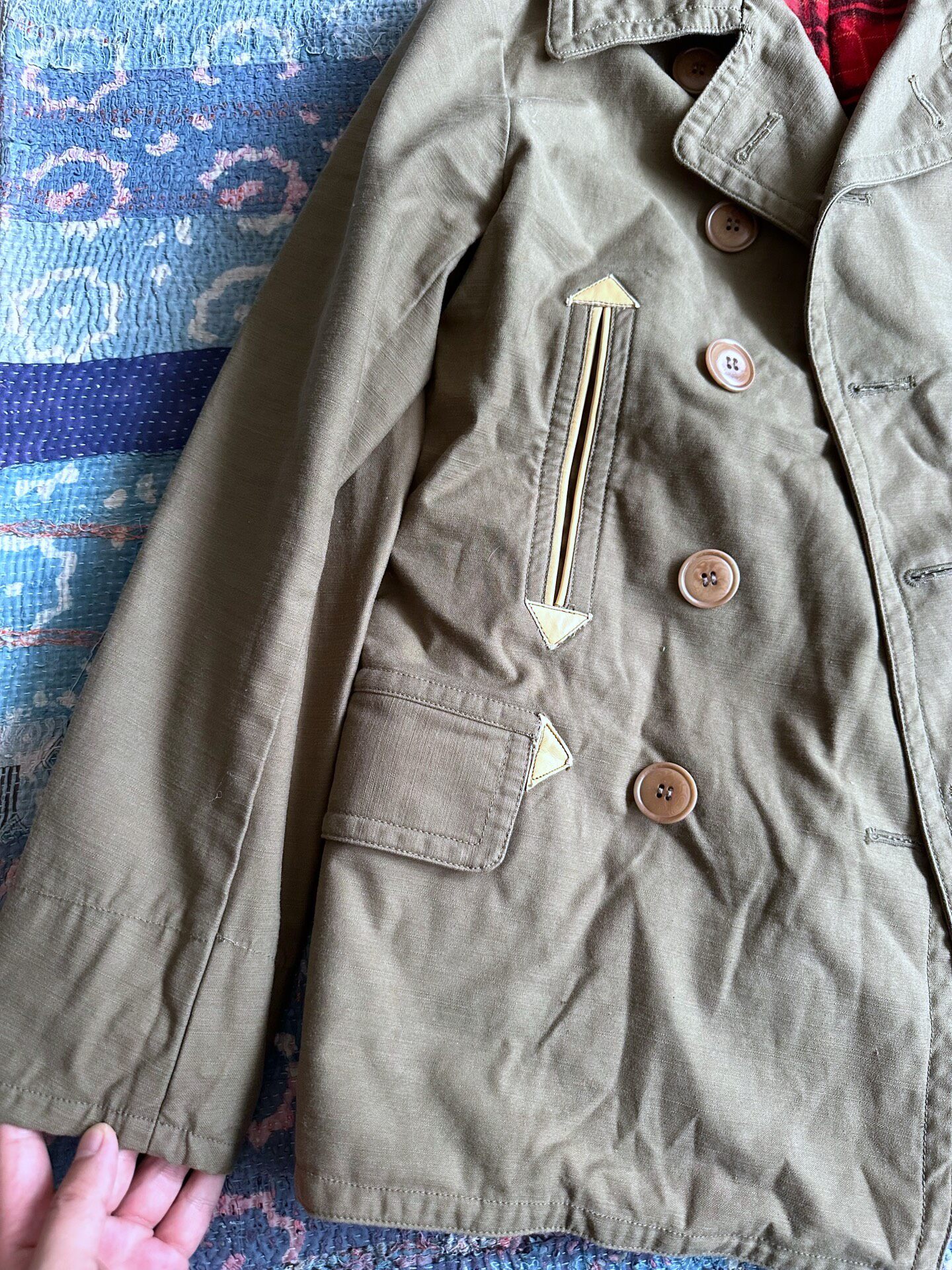 Mister Freedom Double-Breasted Olive Coat — label