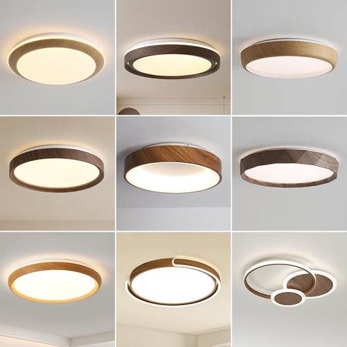 原木风简约卧室灯吸顶灯现代个性温馨书房客厅灯复古木纹次卧灯