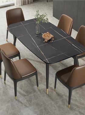 210602北欧大理餐桌餐 家用小户型代轻奢现吃饭桌子黑色岩板石桌