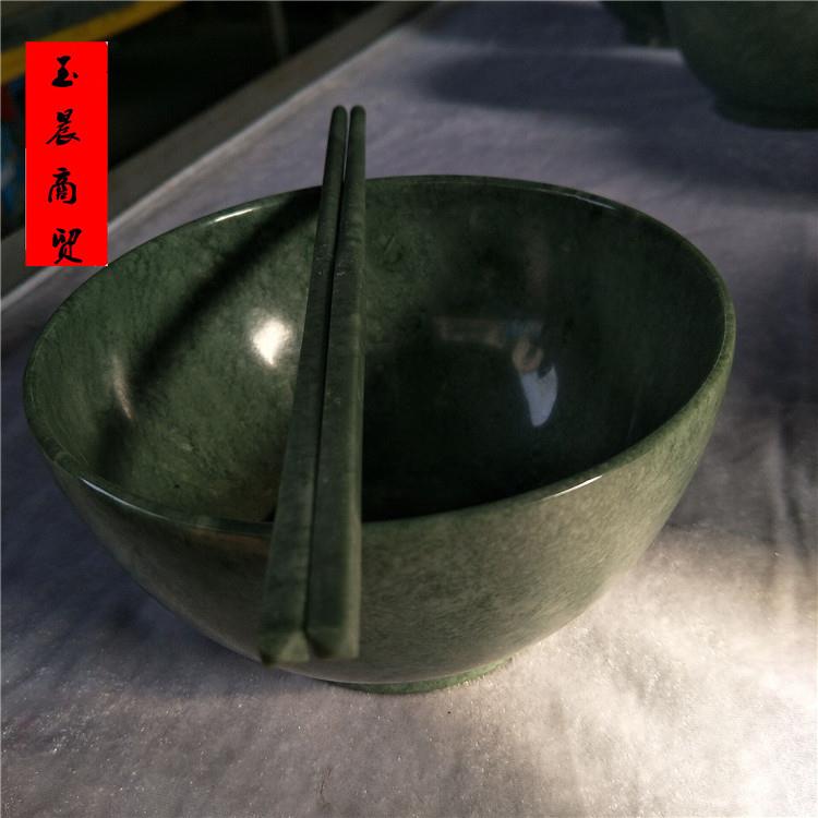 贵州翠玉碗筷套装实用型翠玉饭碗摆件