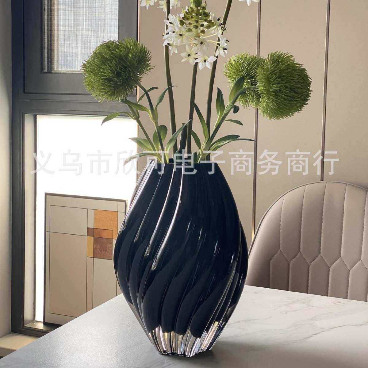 轻奢法式扭纹玻璃花瓶插花玄关客厅茶几餐桌花艺花器家居摆件