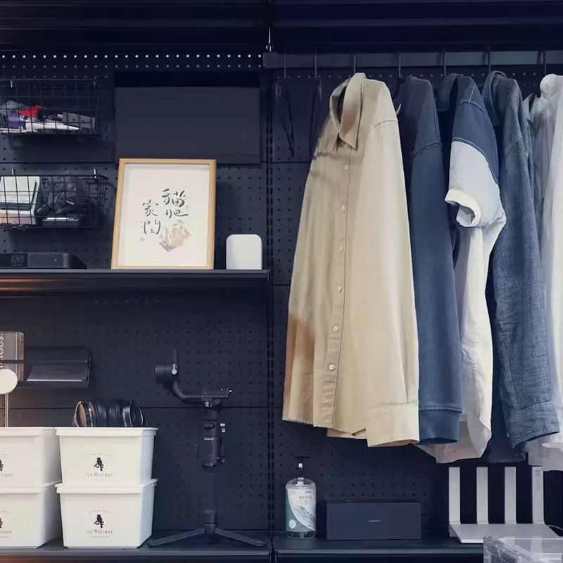 洞洞板衣柜一体卧室家用简易组装金属框架衣帽间防尘帘挂衣柜衣橱