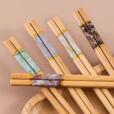Bamboo Chopsticks with Five-Color Marble Pattern, Mold-Resis
