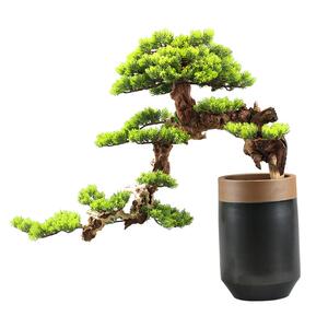 新中式迎客松实木创意家居饰品摆件酒店样板房玄关仿真盆景工艺品