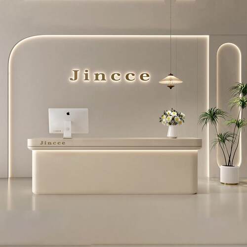 2025新款轻奢高级感美容院吧台桌收银台酒店公司前台接待台定制柜