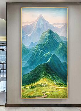 青山图靠山图西墙玄关挂画山水画聚宝盆装饰画寓意好的新中式壁画