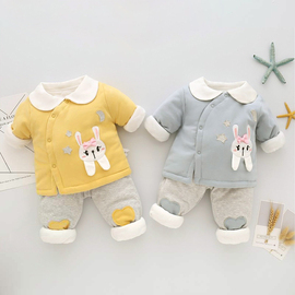 新生婴儿衣服秋冬套装0一6月夹棉洋气，公主初生女棉衣男宝宝两件套