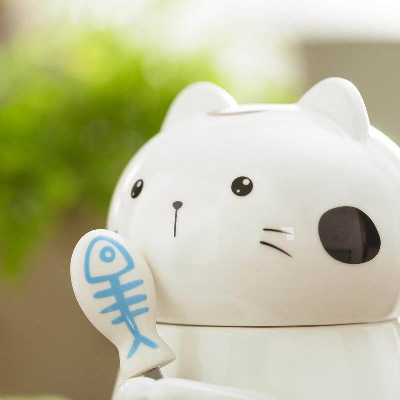 超萌立体动物猫咪可爱陶瓷水杯子情侣创意大容量马克杯带盖咖啡杯