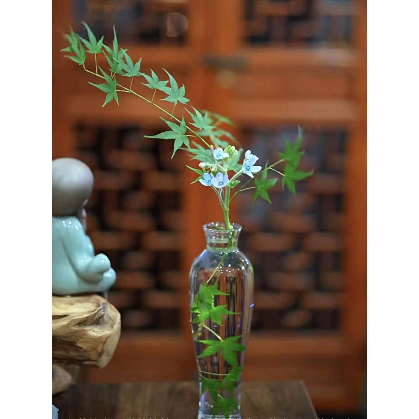 正品透明花器禅意覆古插花面玻花瓶皿客厅桌璃件净瓶摆梅瓶